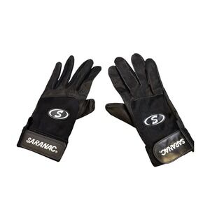 Saranac Black Leather Batting Gloves Size Large – Adjustable Wrist Strap Pair
